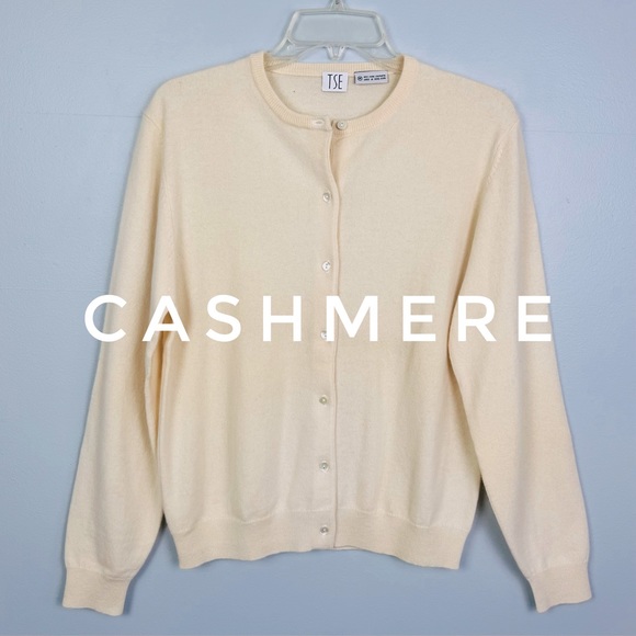 100% Cashmere Cardigan Sweater in Cream by TSE Cashmere - Picture 1 of 11